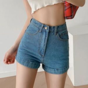 High Waist Rolled Denim Shorts