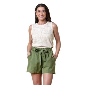 Hope & Henry Womens' Cinched Waist Short in Olive Light Linen at Nordstrom, Size 8