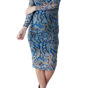 Ingrid & Isabel Print Mesh Long Sleeve Maternity Body-Con Dress in Blue Animal at Nordstrom, Size X-Large