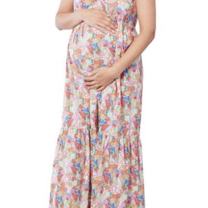 Ingrid & Isabel Ruffle Tiered Maternity Maxi Dress in Multi Floral at Nordstrom, Size X-Small