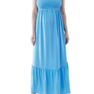 Ingrid & Isabel Smock Bodice Sateen Maternity Midi Dress in Hydrangea Blue at Nordstrom, Size Small