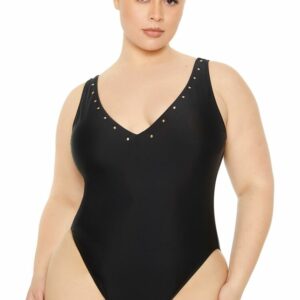 Women's Studded One-Piece Swimsuit in Black, 0X