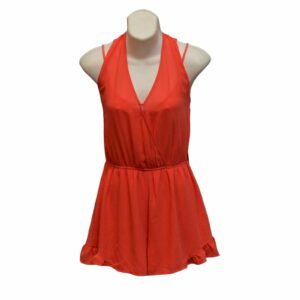 NWT Astr The Label Coral Cinched Waist Back Tie Romper Size S in Orange, Women's