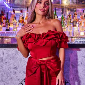 Kaiia Ruffle Bardot Top Co-ord in Red