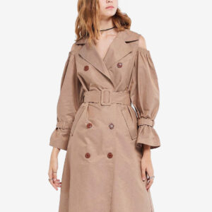 Khaki Trench Coat Notched Lapel Belted Pockets Overcoat