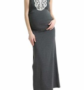 Kimi & Kai Women's Maternity Bethany Lace Trim Maxi Dress, Gray, Medium