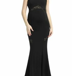 Kimi & Kai Women's Maternity Corrine Lace Accent Mermaid Maxi Dress, Black, Small