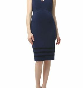 Kimi & Kai Women's Maternity Valerie Body-Con Midi Dress, Navy Blue, Medium