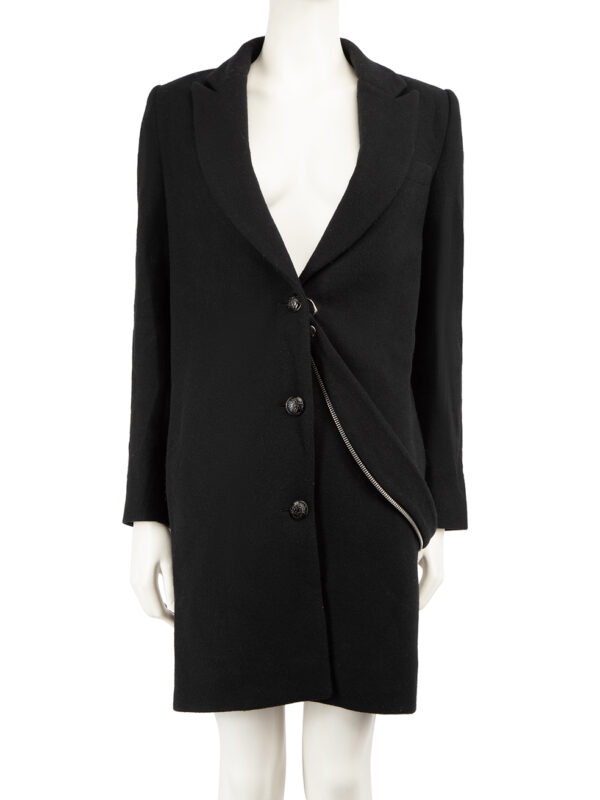 Lanvin Black Wool Zip Detail Mid-Length Coat