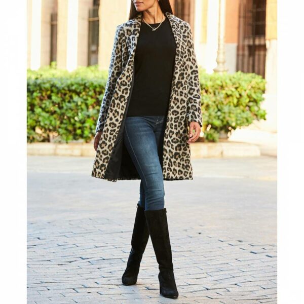 Leopard Print Wool Blend Coat