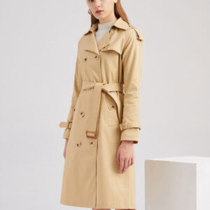 Long Trench Coat Khaki Turndown Collar Long Sleeves Lapel Classic Double Breasted Spring Fall Street Outwear For Women