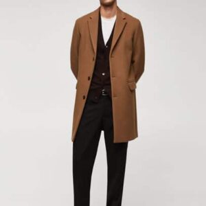 Long recycled wool coat medium brown - Man - XXL - MANGO MAN