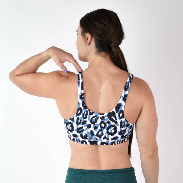 Longline Sports Bra | Blue Leopard | Mid to Full Coverage | FLEO