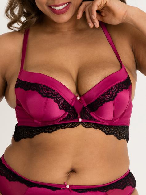 Lovehoney Plus Size Satin Romance Purple Push-up Bra