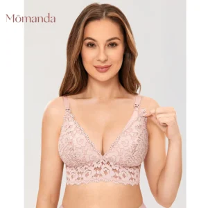 MOMANDA Lace Maternity Nursing Bra Breastfeeding Wirefree Lightly Padded Lingerie Bralette For Pregnant Women Lactation DD E