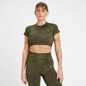 MP Women's Adapt Seamless Printed Crop Top - Olive Green - S