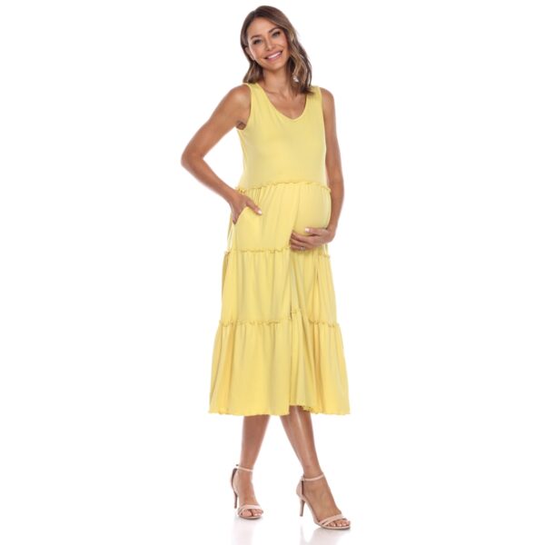 MTRPS315-07-2X Women Maternity Plus Size Scoop Neck Teired Midi Dress, Yellow - 2XL