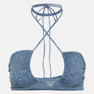 Magda Butrym Denim-printed halterneck bikini top