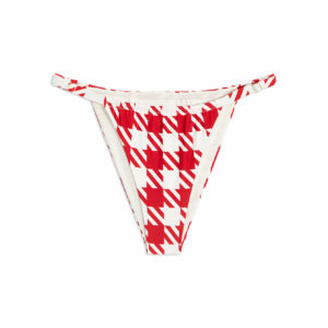 Adjustable Ruched Oversized Houndstooth Bikini Bottom - Cherry Red White M