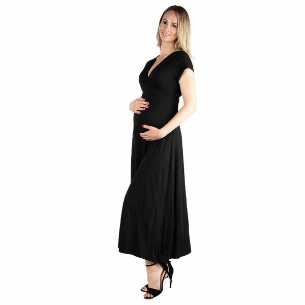 Maternity 24Seven Comfort Cap Sleeve V-Neck Maxi Dress, Women's, Size: Medium-Mat, Black