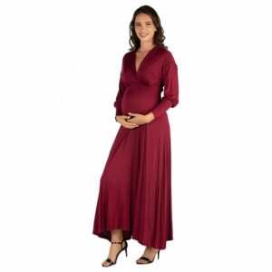 Maternity 24Seven Comfort V-Neck Long Sleeve Maxi Dress, Women's, Size: Small-Mat, Red