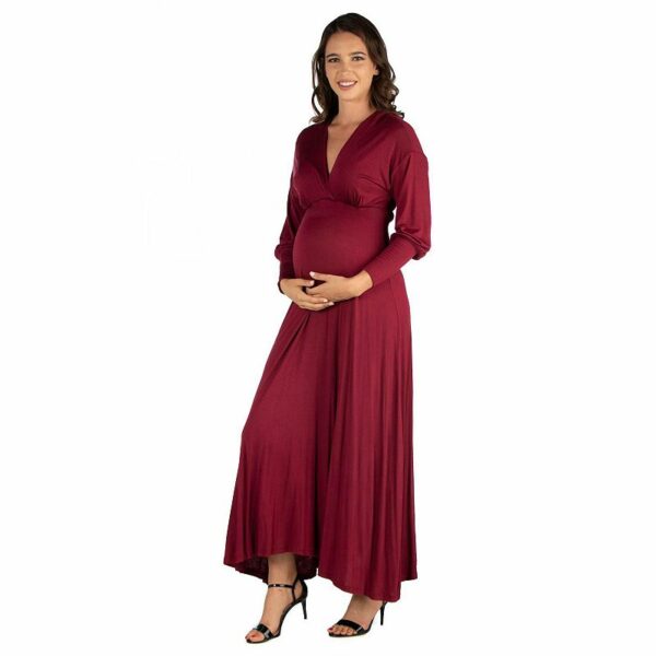 Maternity 24Seven Comfort V-Neck Long Sleeve Maxi Dress, Women's, Size: Small-Mat, Red