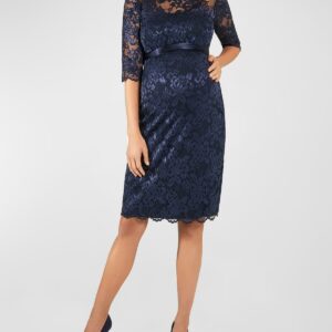 Maternity Amelia Scalloped Lace Dress with Satin Sash