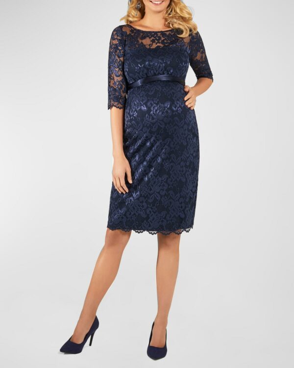 Maternity Amelia Scalloped Lace Dress with Satin Sash