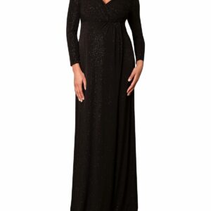 Maternity Isabella Glittery Long-Sleeve Surplice Dress