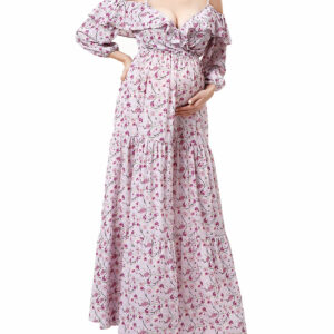 Maternity Raina Floral-Print Cold-Shoulder Maxi Dress