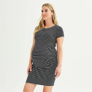 Maternity Sonoma Goods For Life® Everyday Tee Dress, Women's, Size: XS-MAT, Black Cream Stripe