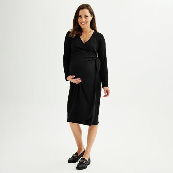 Maternity Sonoma Goods For Life® Knit Wrap Dress, Women's, Size: XL-Mat, Pitch Black