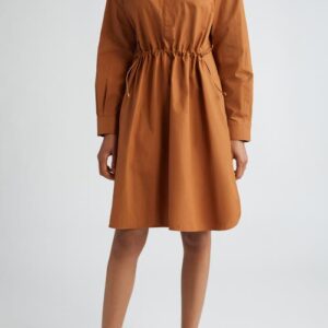 Max Mara Juanita Cinch Waist Long Sleeve Poplin Shirtdress in Tobacco at Nordstrom, Size 4