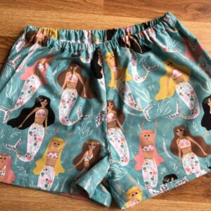 Medium-Mermaid Flannel Pajama Shorts, Pj Dorm Shorts. Pjs, Lounge Shorts