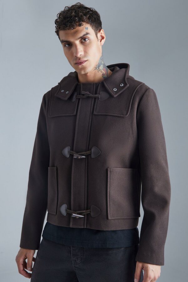 Men's Boxy Melton Duffle Coat - Brown - M, Brown