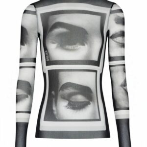 Mesh Longsleeve Top Printed "eyes" And "lips"