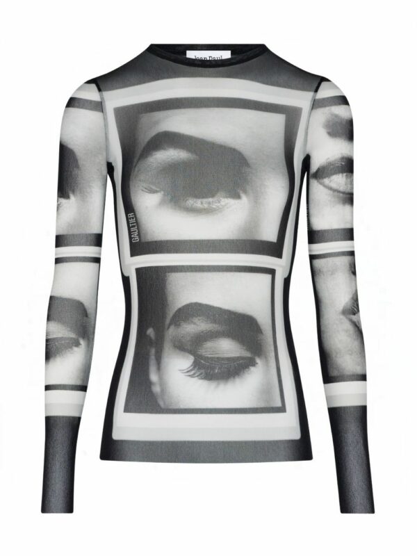 Mesh Longsleeve Top Printed "eyes" And "lips"