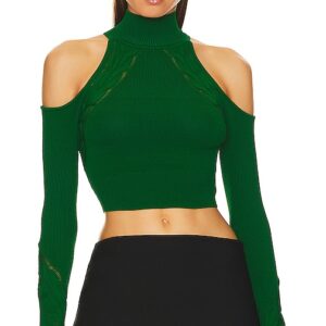 Michael Costello Jesseni Cold Shoulder Top in Green. Size M, XS.