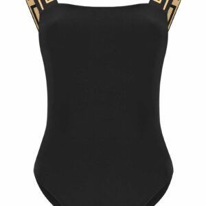 Black One-Piece Swimsuit With Greca Detail In Stretch Polyamide Woman