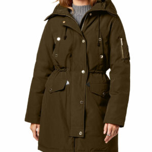 Michael Michael Kors Women's Olive Green Down Cinch Waist Parka Puffer