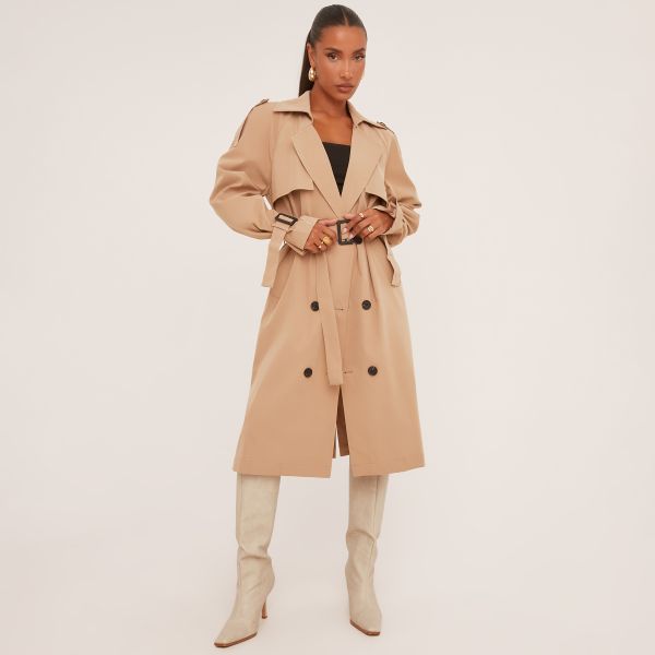 Mid Length Oversized Trench Coat In Stone, Women's Size UK 8