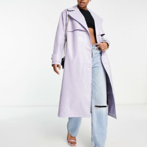 Miss Selfridge croc faux leather trench coat in lilac-Purple