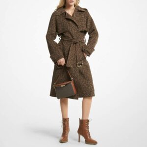 Multi Cheetah Print Wool Blend Trench Coat