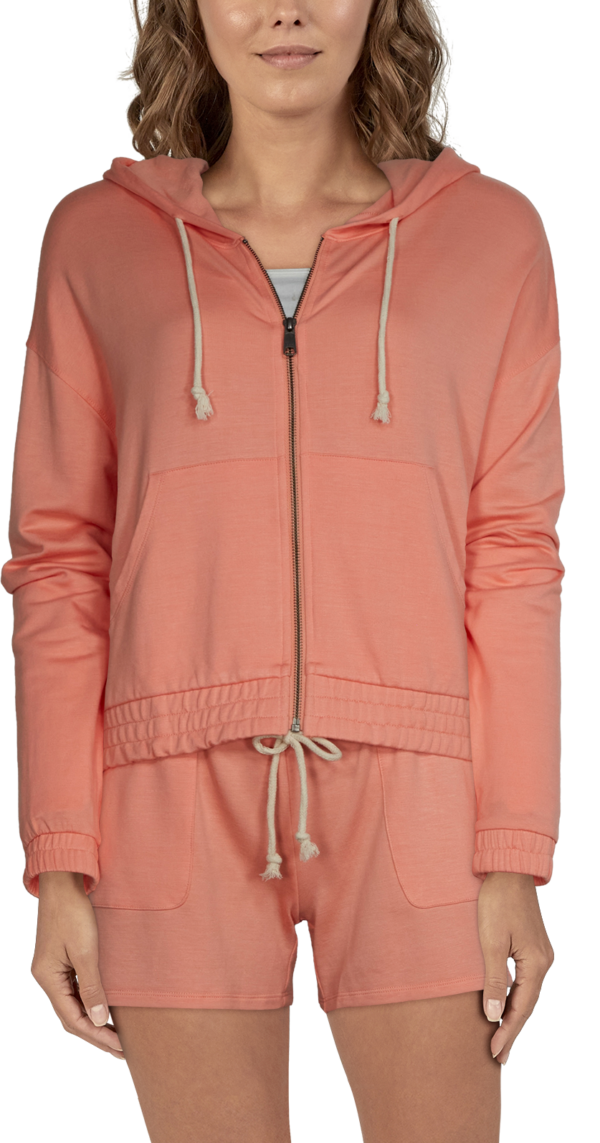 Natural Reflections French Terry Cinch-Waist Long-Sleeve Hoodie For Ladies - Peach Pink - XL