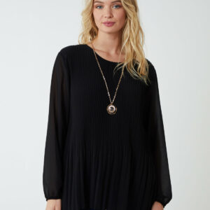 Necklace Pleated Chiffon Top - ONE / BLACK