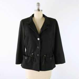 Nina Mclemore Black Cinched Waist Button Front Jacket W/ Poc, Women's (Size Medium)