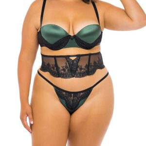 OH LA LA CHERI Women's Paulette 3-Piece Lace Panty, Waist Cincher & Panty Set - Dark Green - Size 1X (14-16)