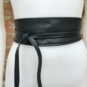 Obi Belt in Soft Leather. Wrap Black. Waist Wraparound Black Genuine Boho Waist Cinch Belt