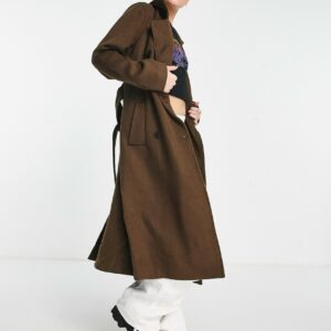 Object wool blend trench coat in brown