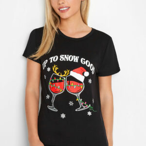 Pixiegirl Black 'Up To Snow Good' Christmas Tshirt 8 Pixiegirl | Petite Women's Printed Tops